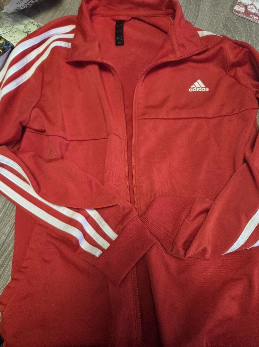 adidas Red Track Jacket with White Stripes